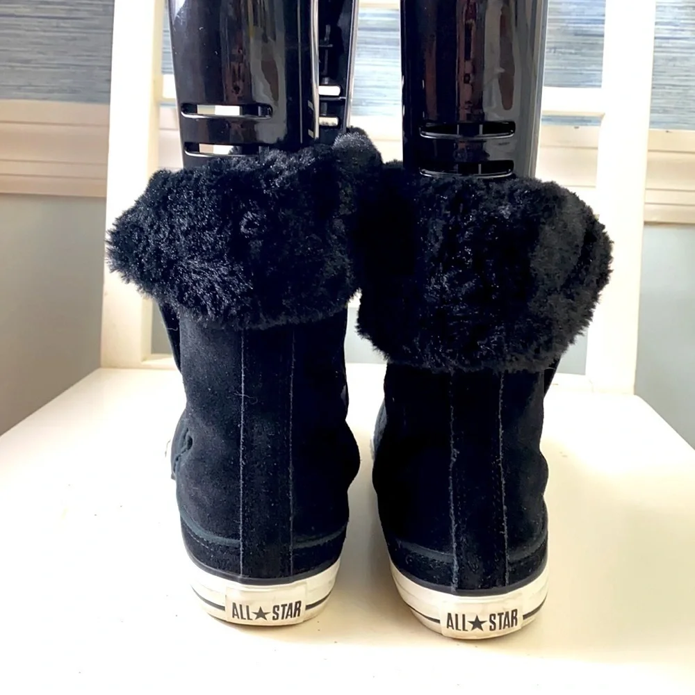 Converse Youth Black Winter Boots Faux Fur Fold-Over High Top Sneakers Size 5